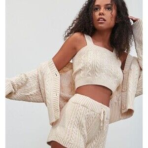 Forever 21 Pantone Crop Top Women S Sand Neutral Cable Knit Sweater Tank Preppy